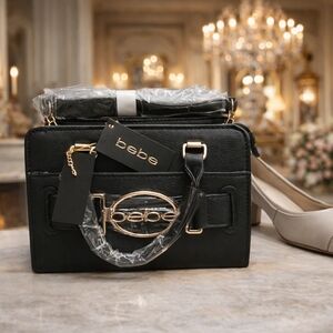 New Bebe Black Satchel with Gold Accents